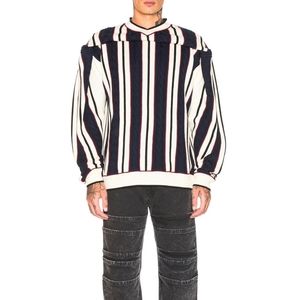 Y/PROJECT | Clipped Shoulder Knit Striped Sweater in Navy and White ~ Size Small
